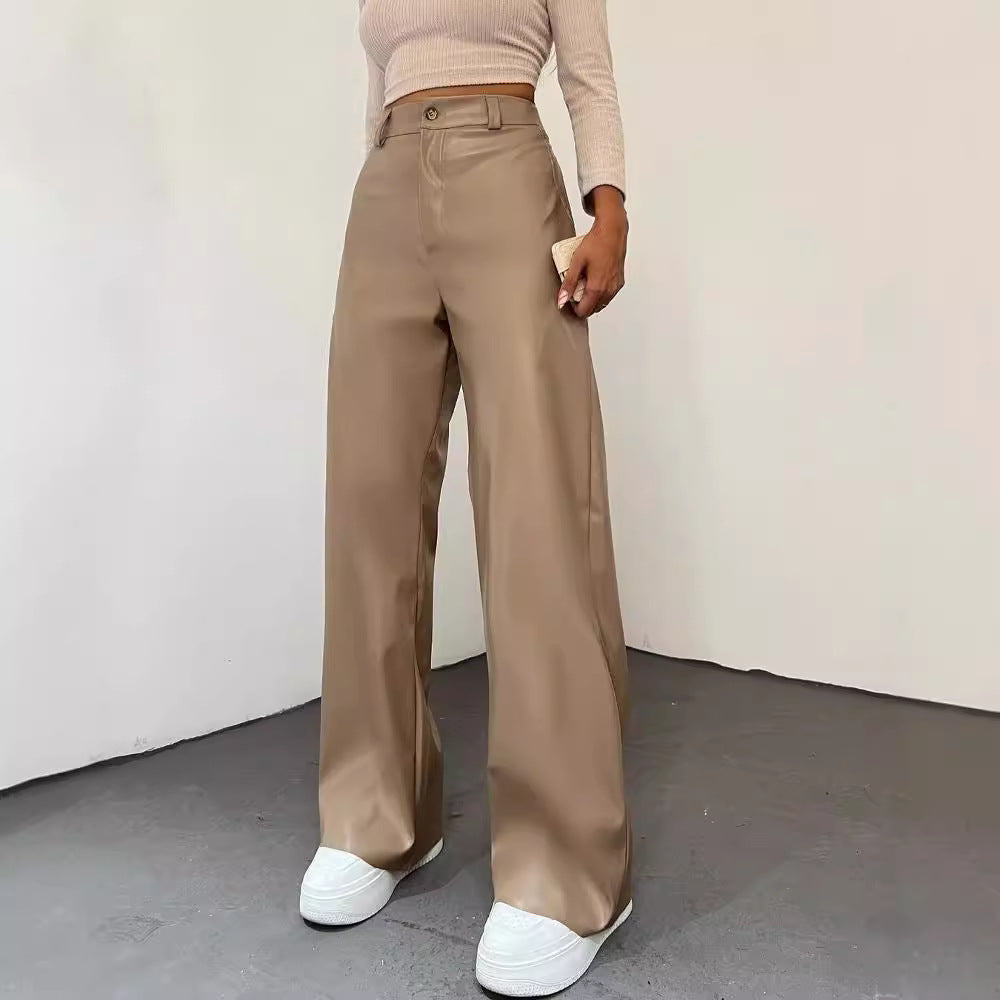 Damen Weite High-Waist-Hose aus Satinoptik mit weitem Bein Chichicherry