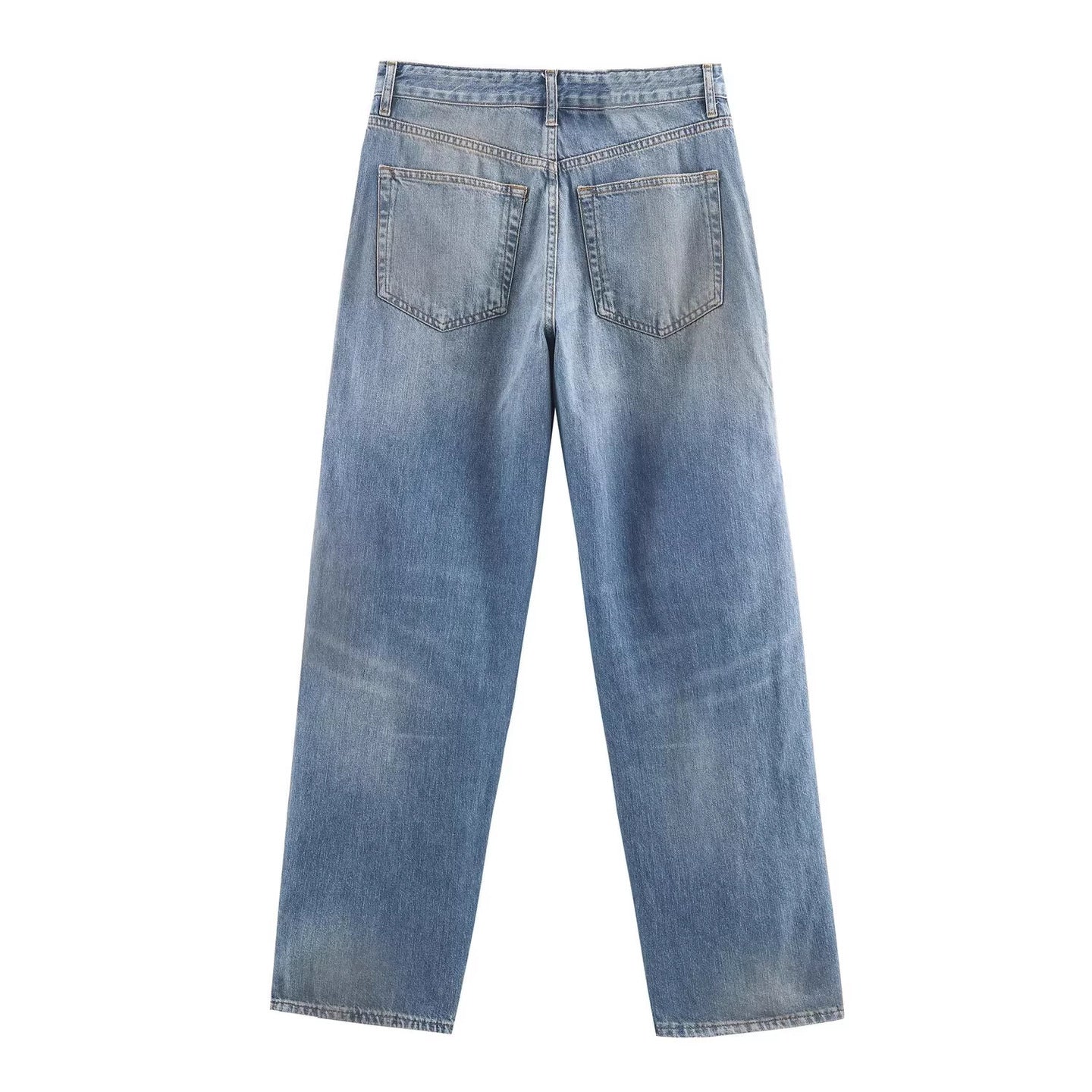Ladies Wide High-Waist Jeans with Straight Leg and Vintage Wash Chichicherry