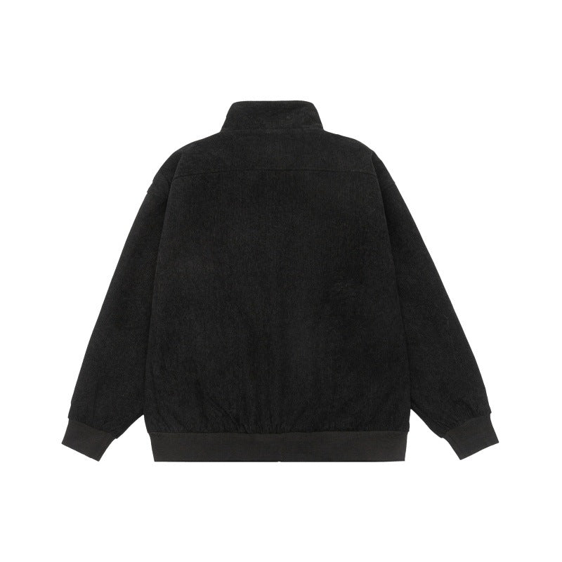 Unisex Teddy-Fleece Bomber Jacket with Stand-Up Collar and Snap Pockets Chichicherry