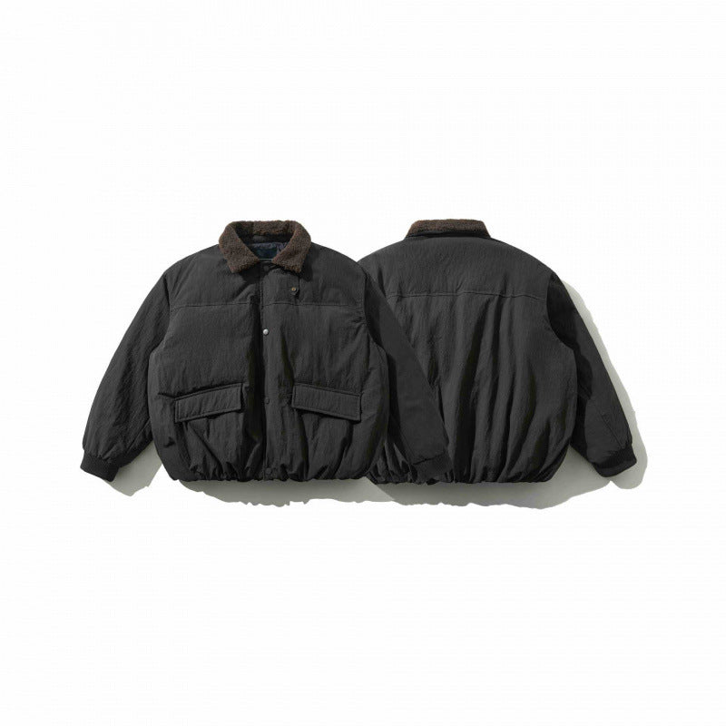 Men's Padded Bomber Jacket with Teddy Collar, Flap Pockets and Elastic Hem Chichicherry