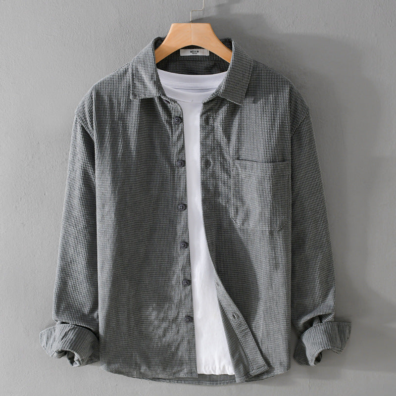 Men's waffle structure shirt jacket made of breathable cotton blend with patch chest pocket Chichicherry