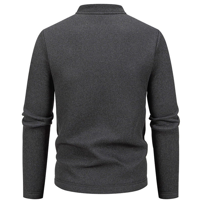 Men's Stand Collar Cardigan with Button Placket and Lightweight Wool Blend Chichicherry