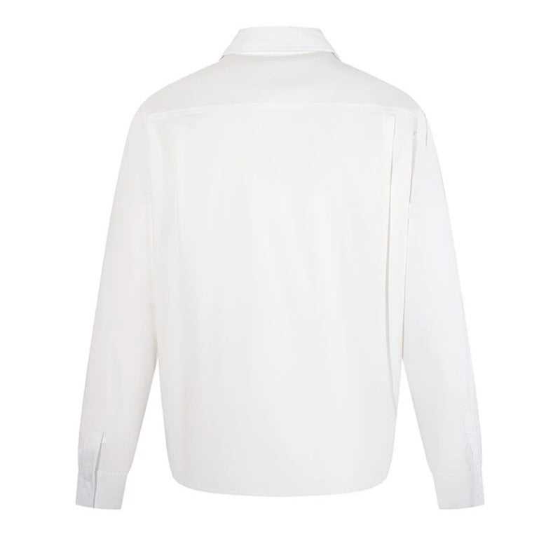 Women Elegant Blouse with concealed V-slit front, shirt collar and elastic hem