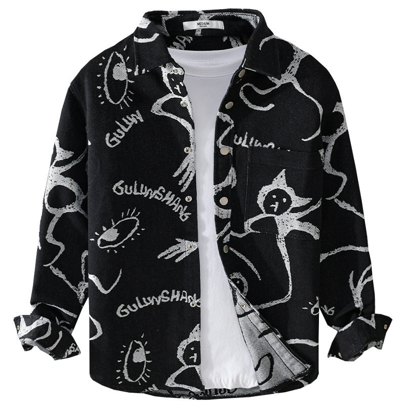 Men's overshirt with graphic doodle print, snap button closure and chest pocket Chichicherry