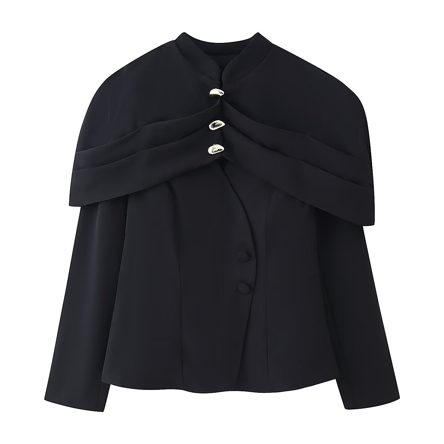 Women's cape blazer with double capelet, stand-up collar and fitted silhouette Chichicherry