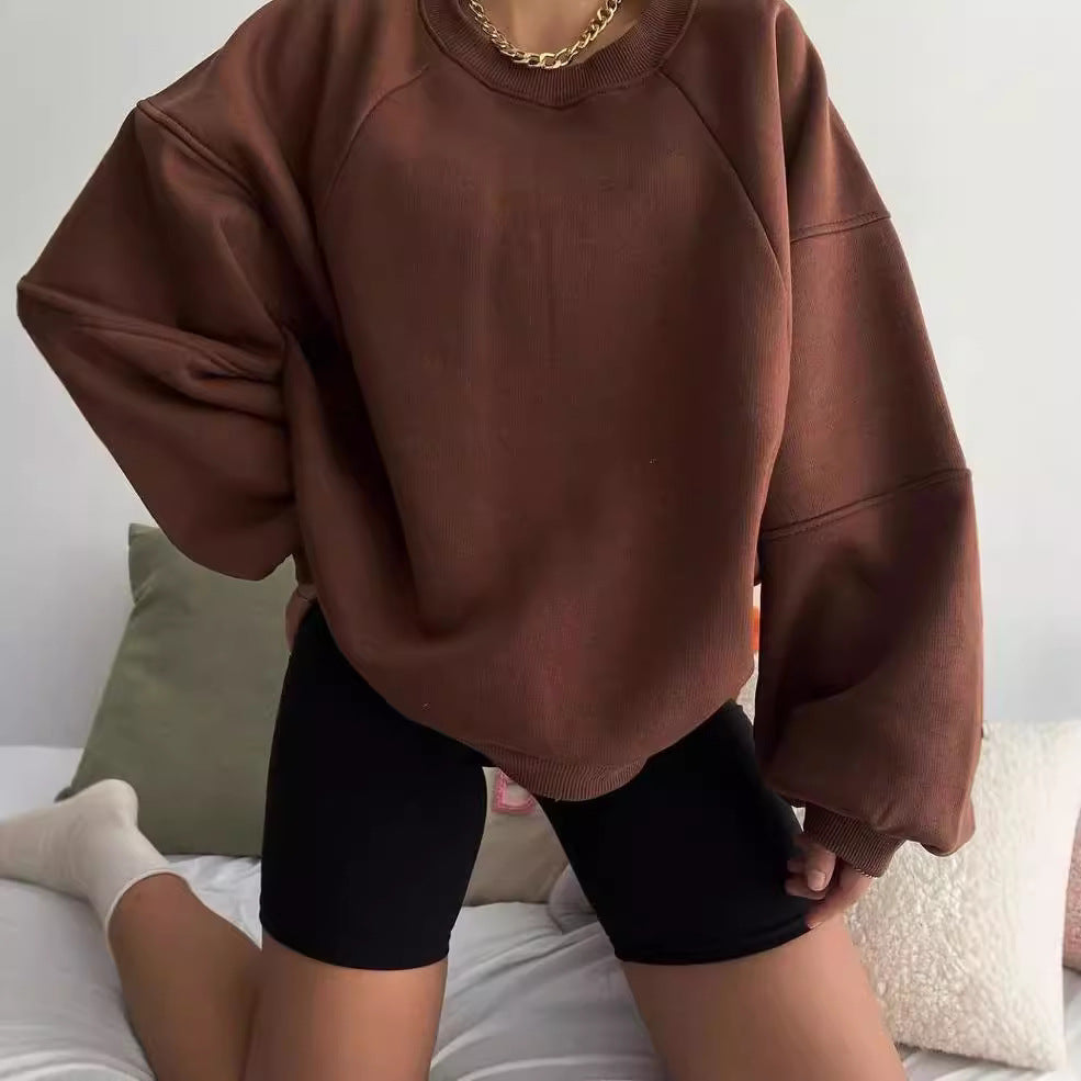 Damen Komfort-Loungewear Kombination Oversize-Sweatshirt mit High-Waist Biker-Shorts Chichicherry