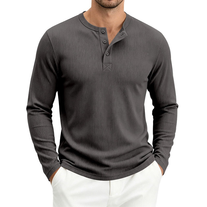 Men's Long Sleeve Waffle Knit Henley Shirt with Button Placket, Thermoregulating and Slim Fit Chichicherry
