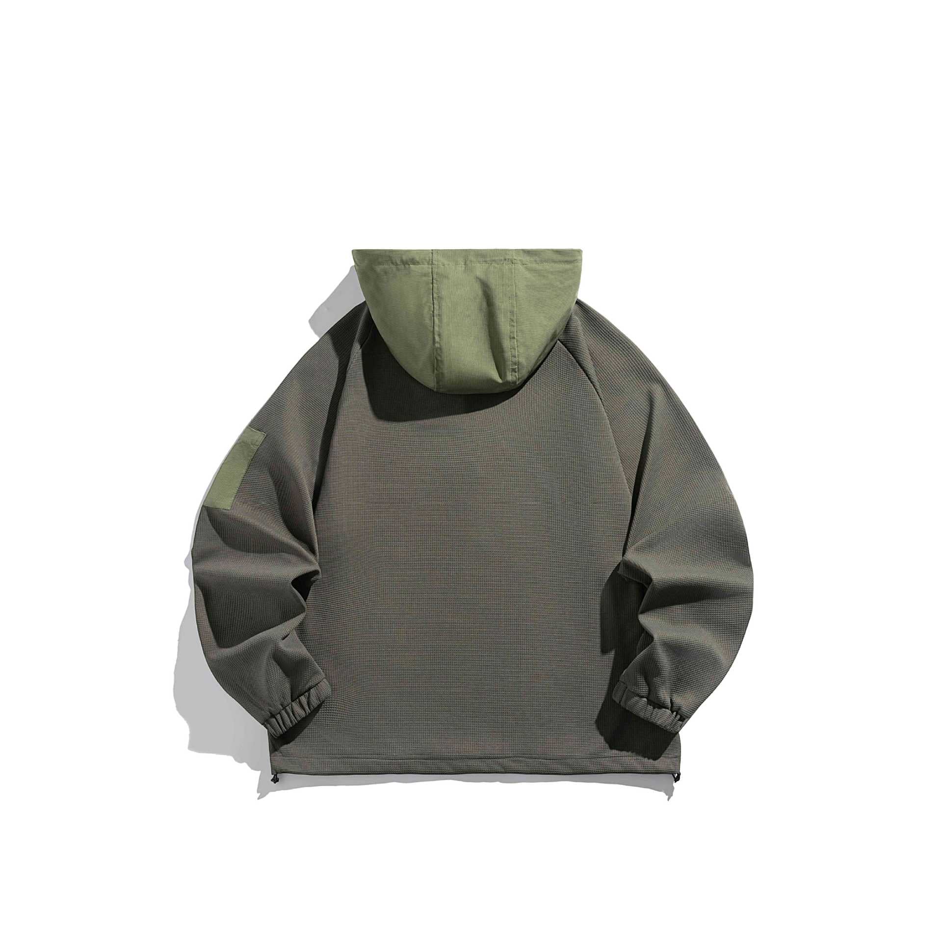 Unisex Oversize Hoodie Anorak Pullover with half button placket, utility arm pocket, and thermal structure Chichicherry