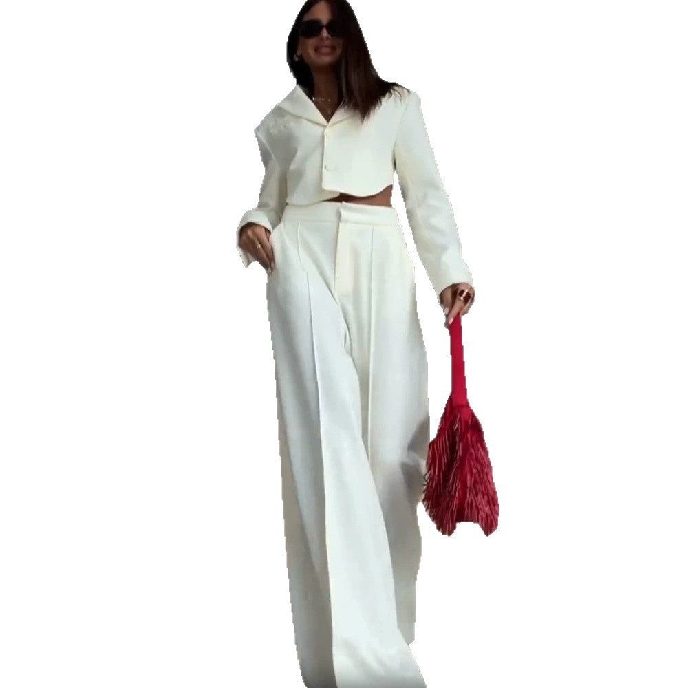 Women Elegant Cropped Blazer and Palazzo Pants Set Chichicherry