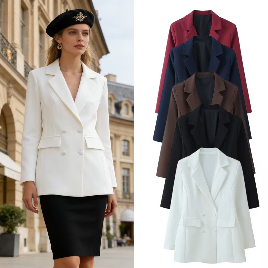 Women's tailored double-breasted blazer with patch pockets and Viennese seams Chichicherry