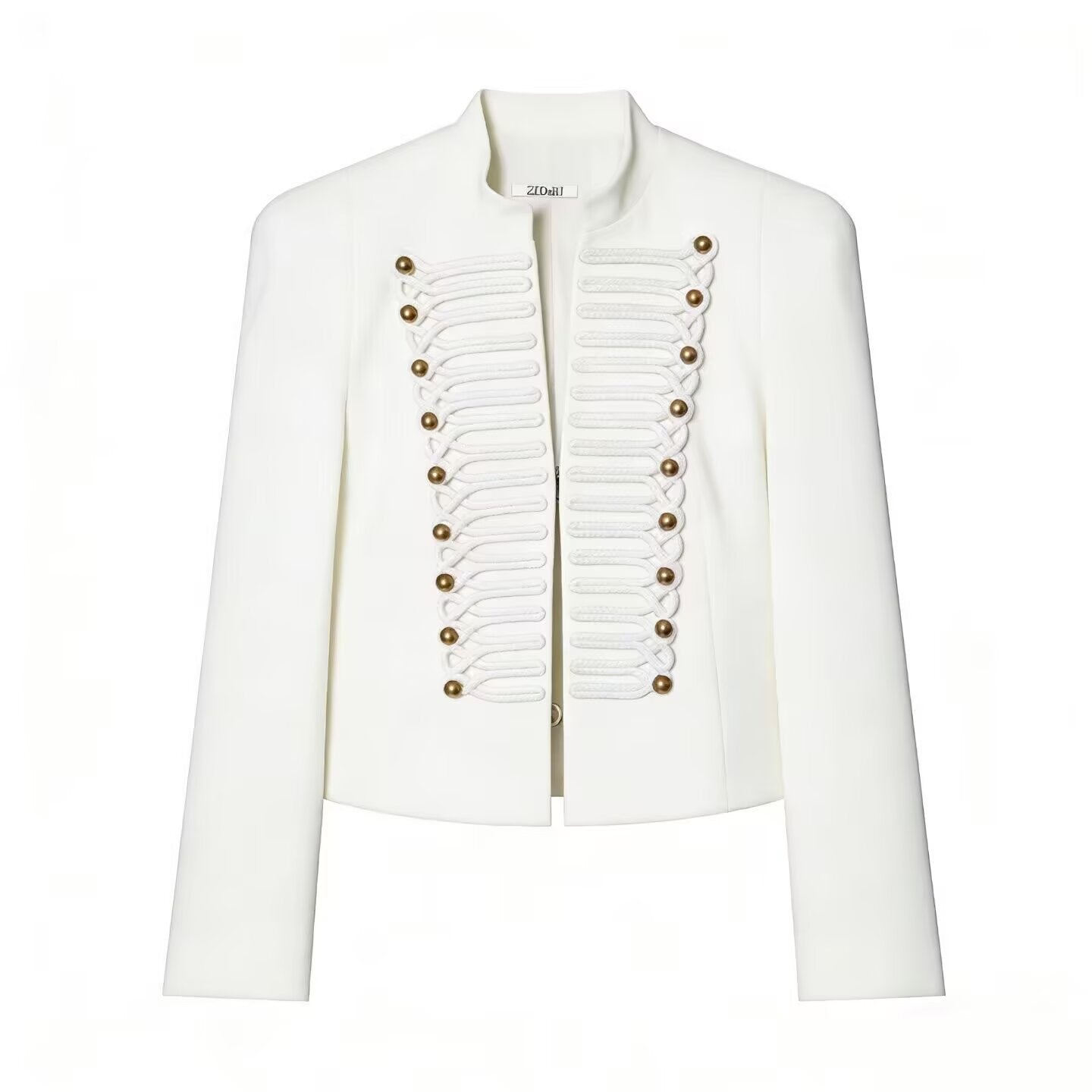 Women's Short Blazer with Military Frog Decoration and Stand-Up Collar Chichicherry