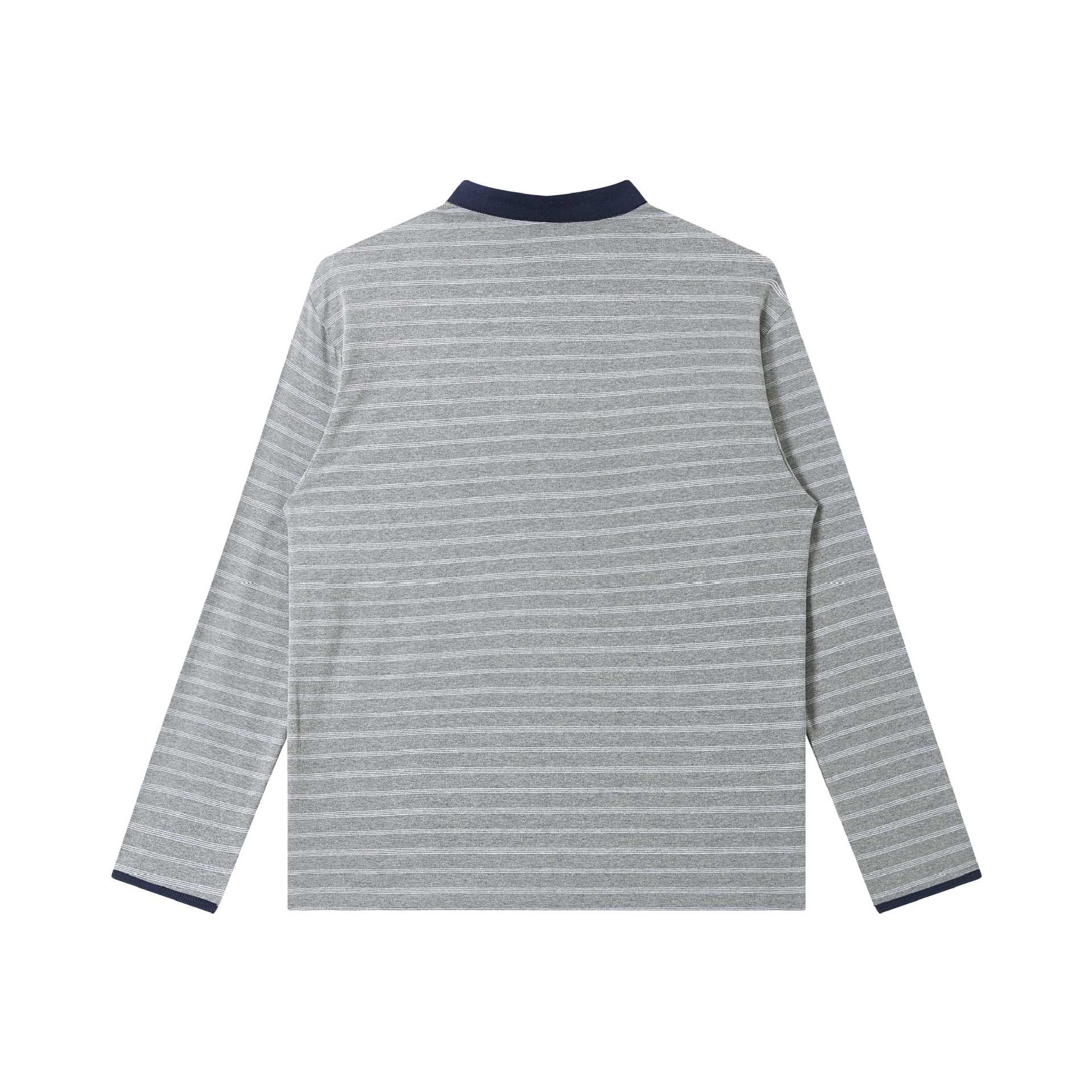 Men Striped Long Sleeve Henley Shirt with Stand Collar and Fine Striped Texture Chichicherry