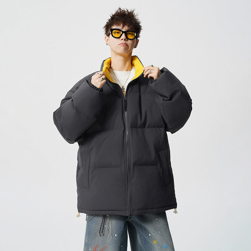 Men's Short Cut Oversized Quilted Jacket with High Collar Chichicherry