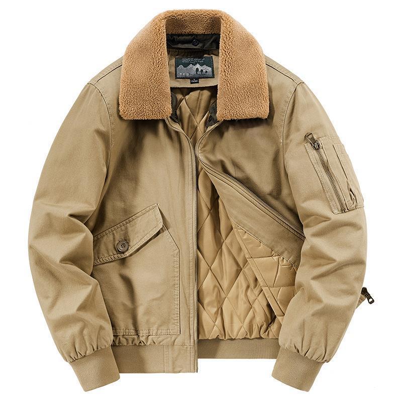Men's Canvas Bomber Jacket with Quilted Thermal Lining and Teddy Collar Chichicherry