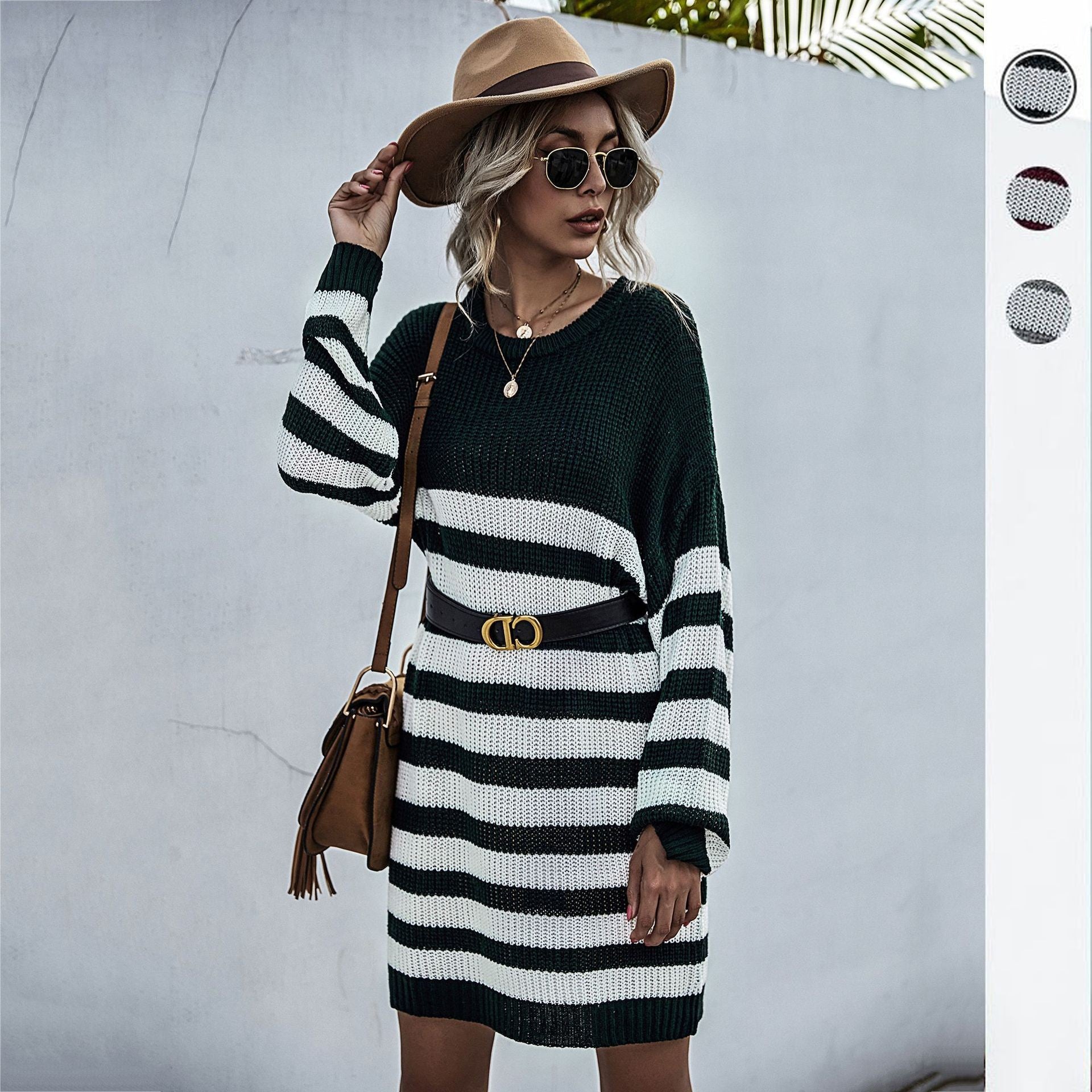 Women's oversized knit dress with block stripes and ribbed hem Chichicherry