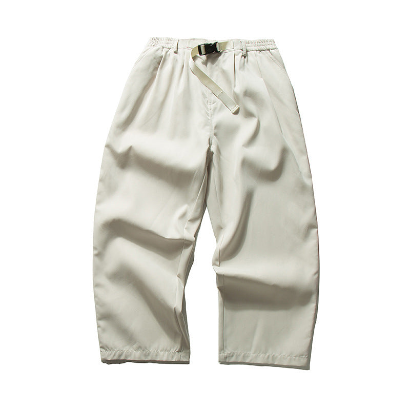 Men's Wide Cut Relaxed Pants with Elastic Waistband, Pleats and Integrated Woven Belt Chichicherry