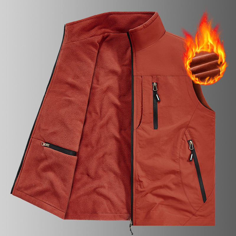 Men's thermo fleece outdoor vest with warming teddy lining, windproof outer layer & multifunctional zip pockets Chichicherry