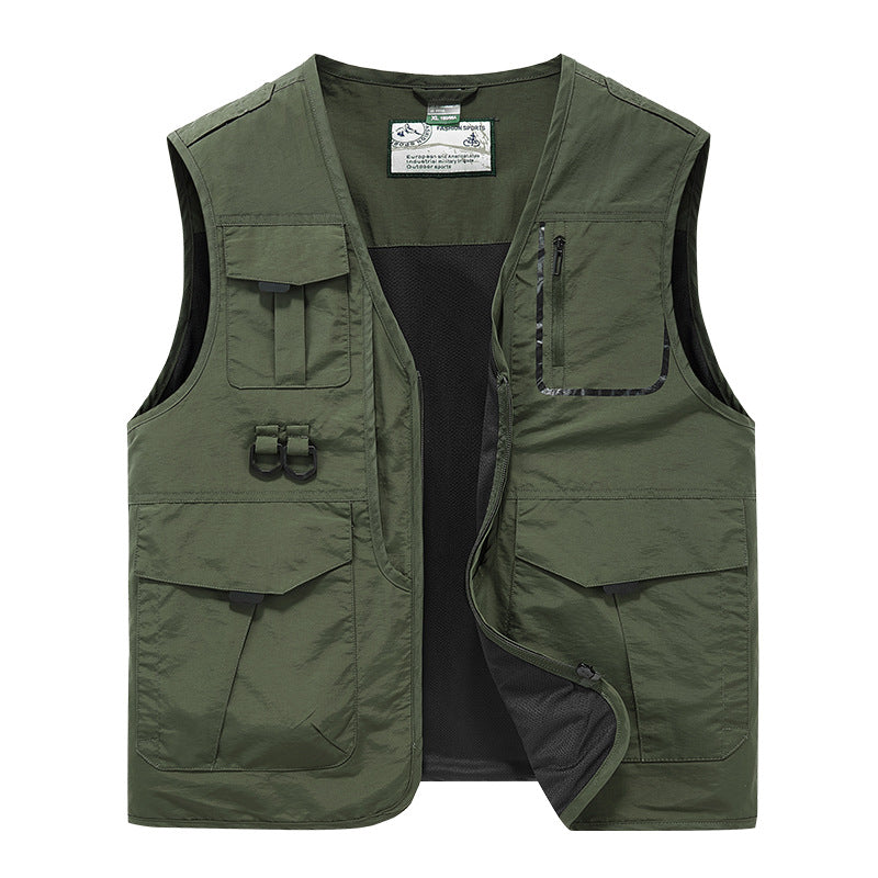 Men's Multifunctional Outdoor Utility Vest with Multi-Pockets, Mesh Lining and D-Rings Chichicherry