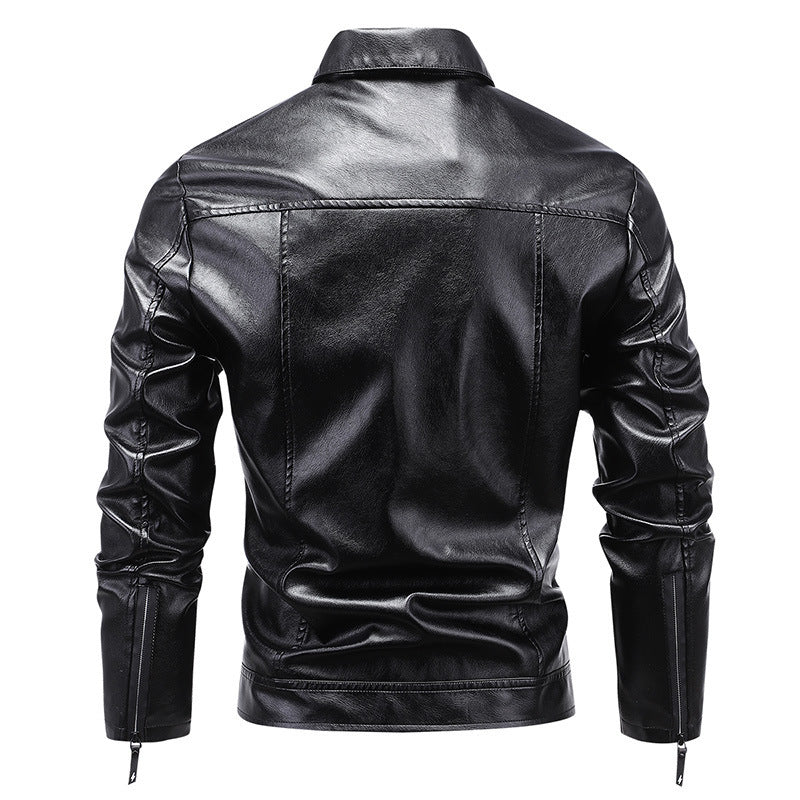 Men's Slim-Fit Faux Leather Blouson in Retro Aviator Look with Shirt Collar Chichicherry