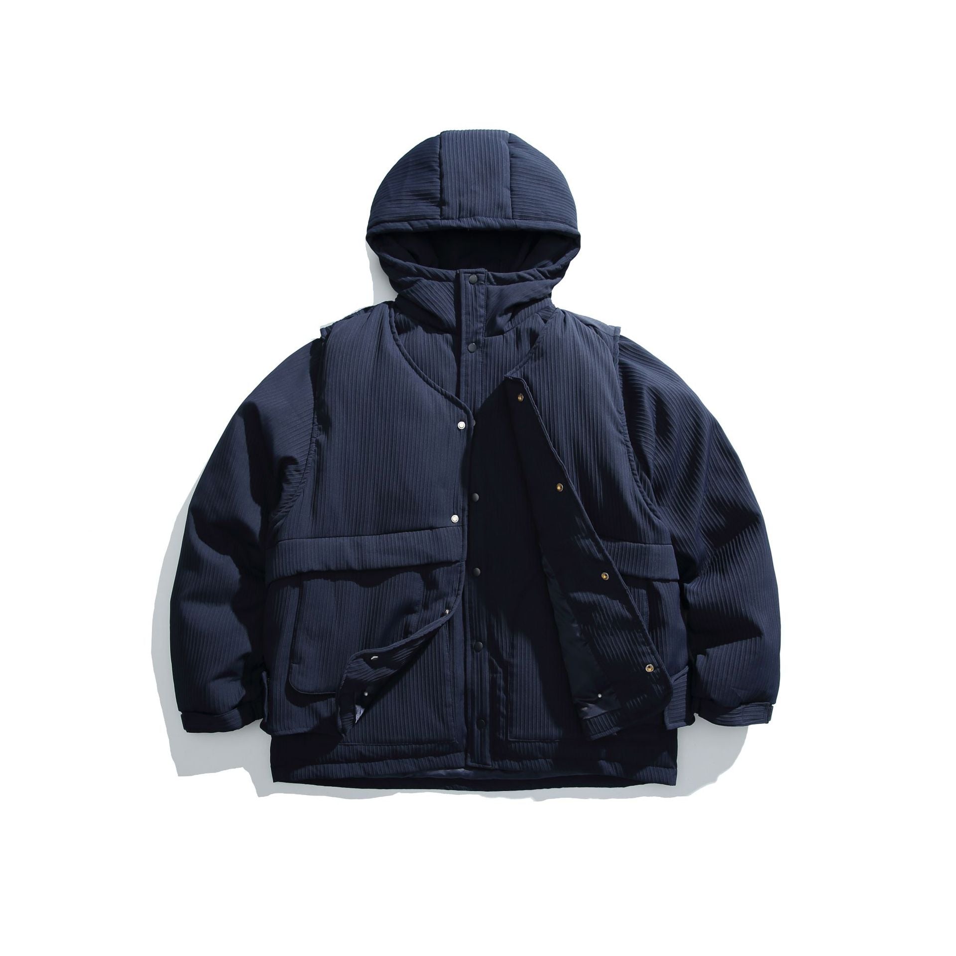 Men's quilted jacket with hood and ribbed textured fabric Chichicherry