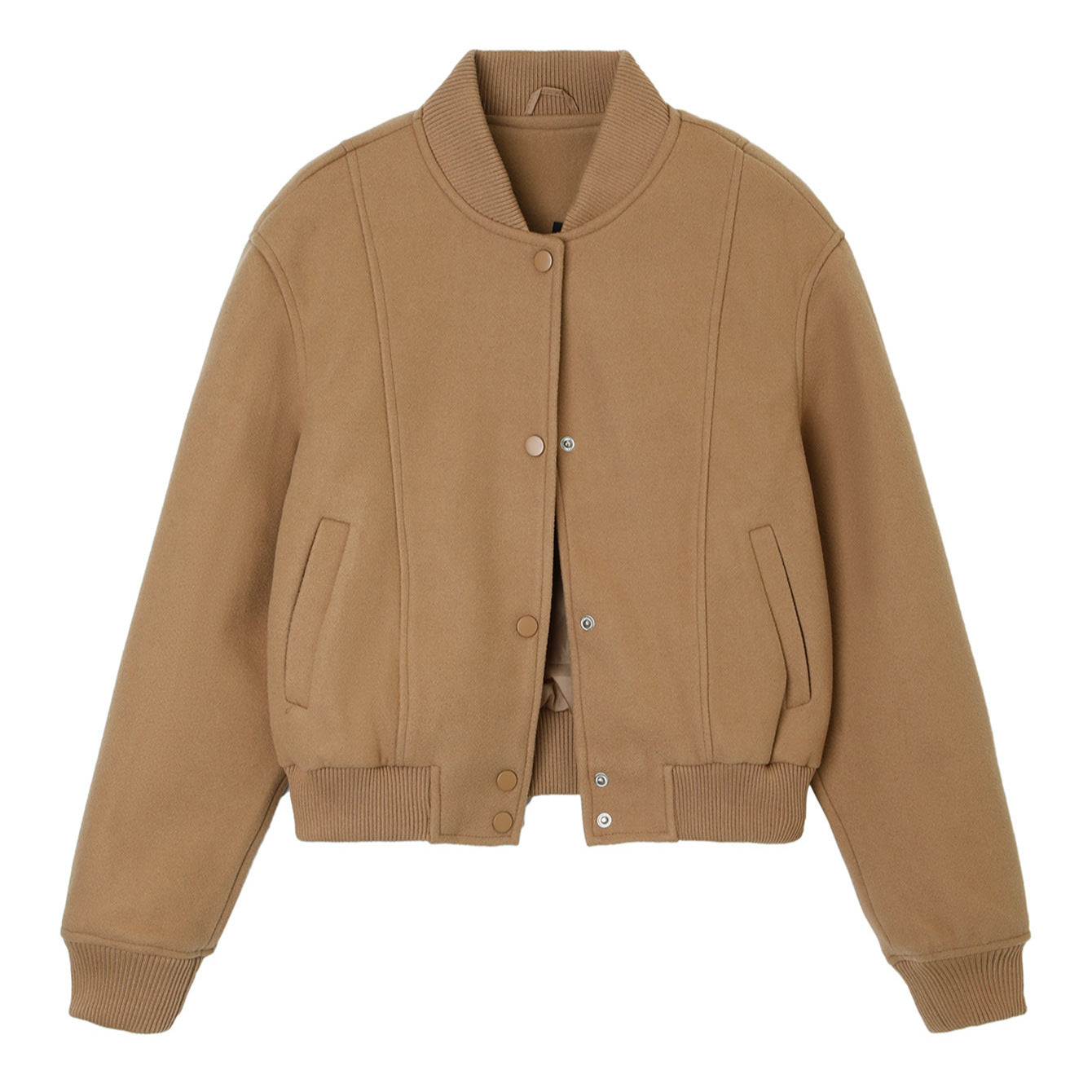 Ladies short-cut wool bomber jacket with ribbed cuffs and snap button placket Chichicherry