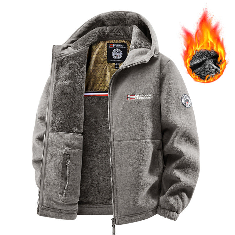 Men's Thermal Hooded Fleece Jacket with Double Teddy Lining and Full-Zip Chichicherry
