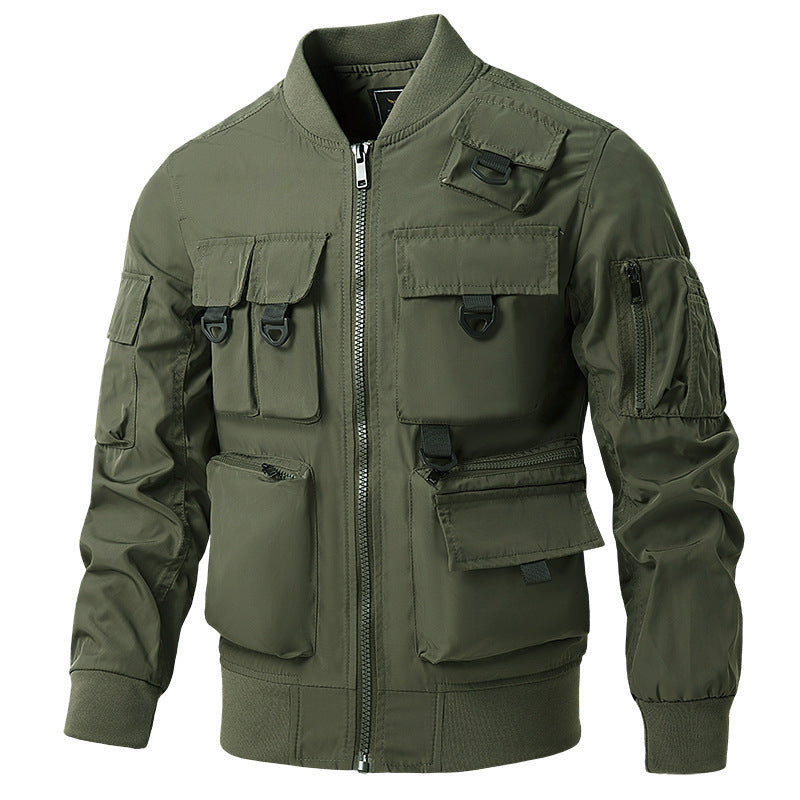Men's utility bomber jacket with multifunctional pocket system and lightweight nylon material Chichicherry