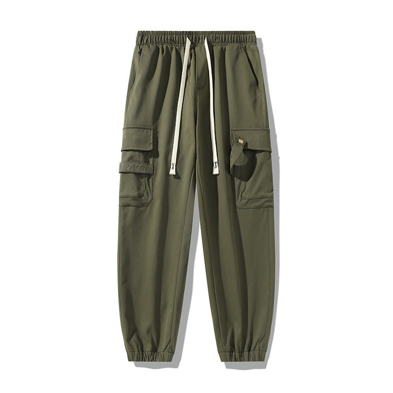 Men's Loose Utility Cargo Pants with Drawstring, Elastic Cuffs and Multifunctional Pockets Chichicherry