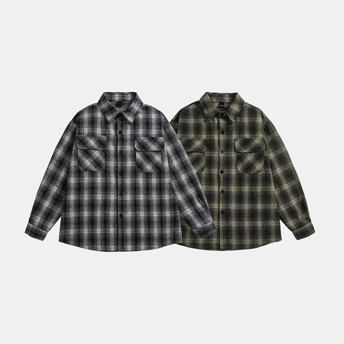 Unisex Checked Overshirt Jacket in Flannel Look with Chest Flap Pockets Chichicherry