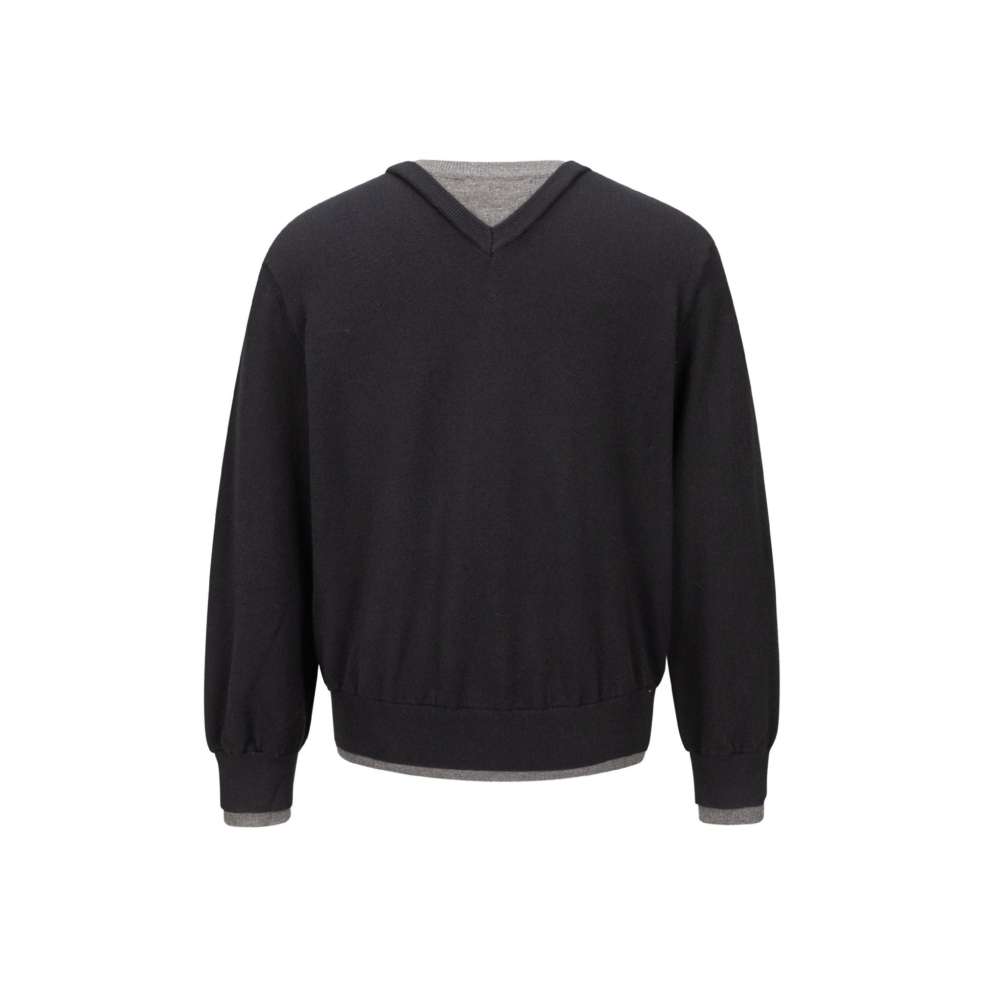 Men's V-Neck Fine Knit Sweater with Integrated Henley Detail and Elastic Waistband Chichicherry
