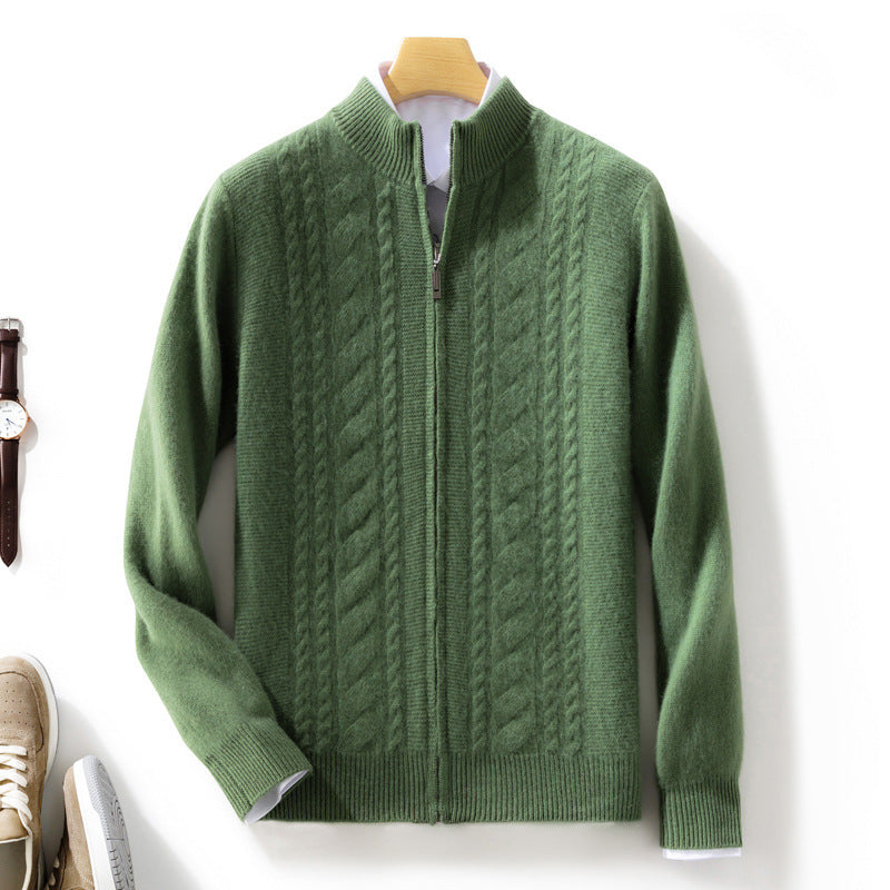 Men's zip-up knitted cardigan with cable pattern and stand-up collar Chichicherry