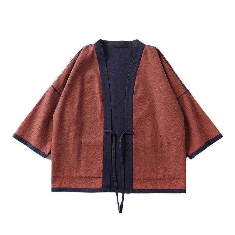 Unisex loose-fitting kimono jacket made of cotton denim with tie and large patch pockets Chichicherry