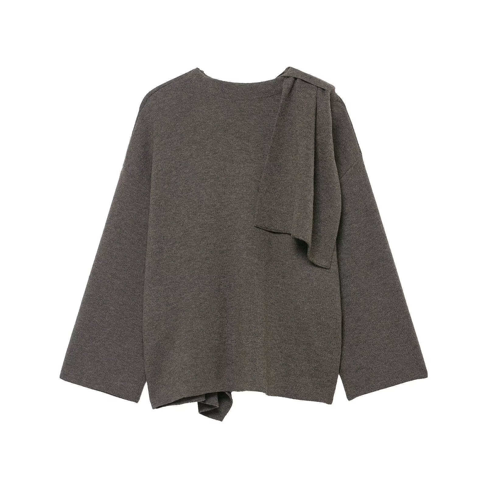 Women's Draped Oversized Cardigan with Hooded Collar and Wide Sleeves Chichicherry
