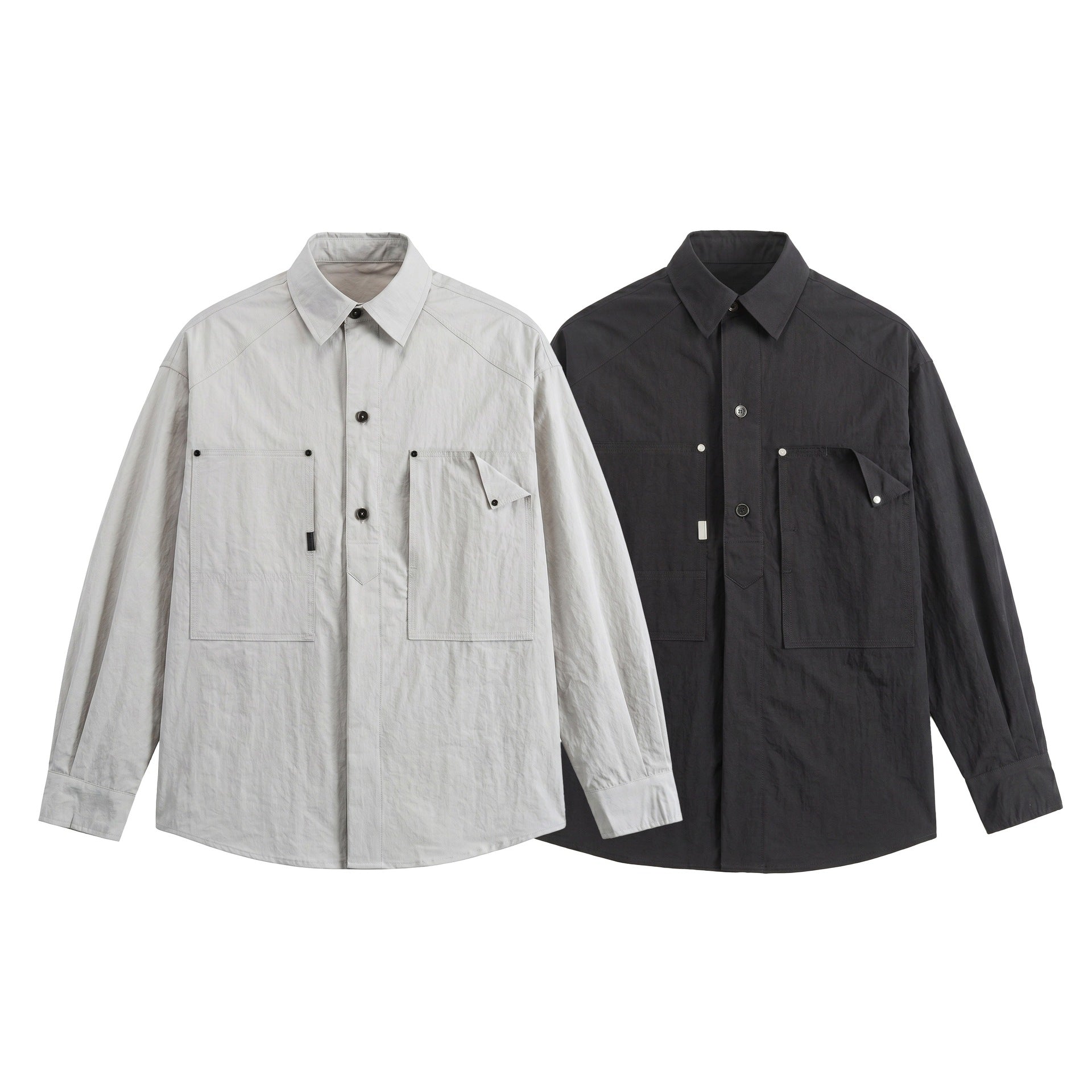 Men's utility shirt jacket with an oversized fit, patch pockets, and concealed button placket Chichicherry
