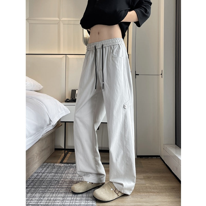 Men's Loose-Fitting Cargo Casual Pants with Elastic Waistband, Drawstring, and Side Flap Pocket Chichicherry