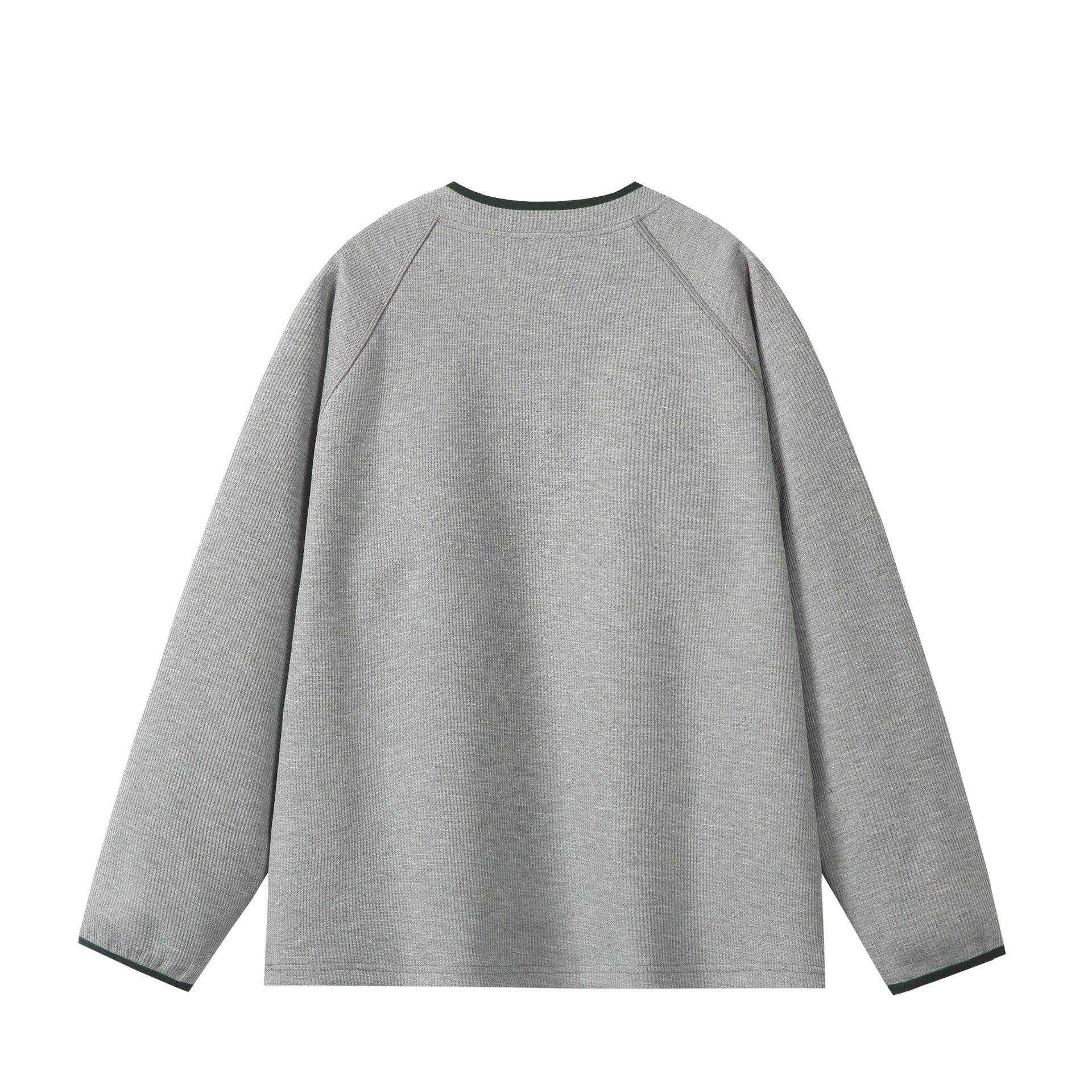 Unisex Relaxed-Fit Waffle Knit Half Zip with Concealed Chest Pocket and Raglan Sleeves Chichicherry