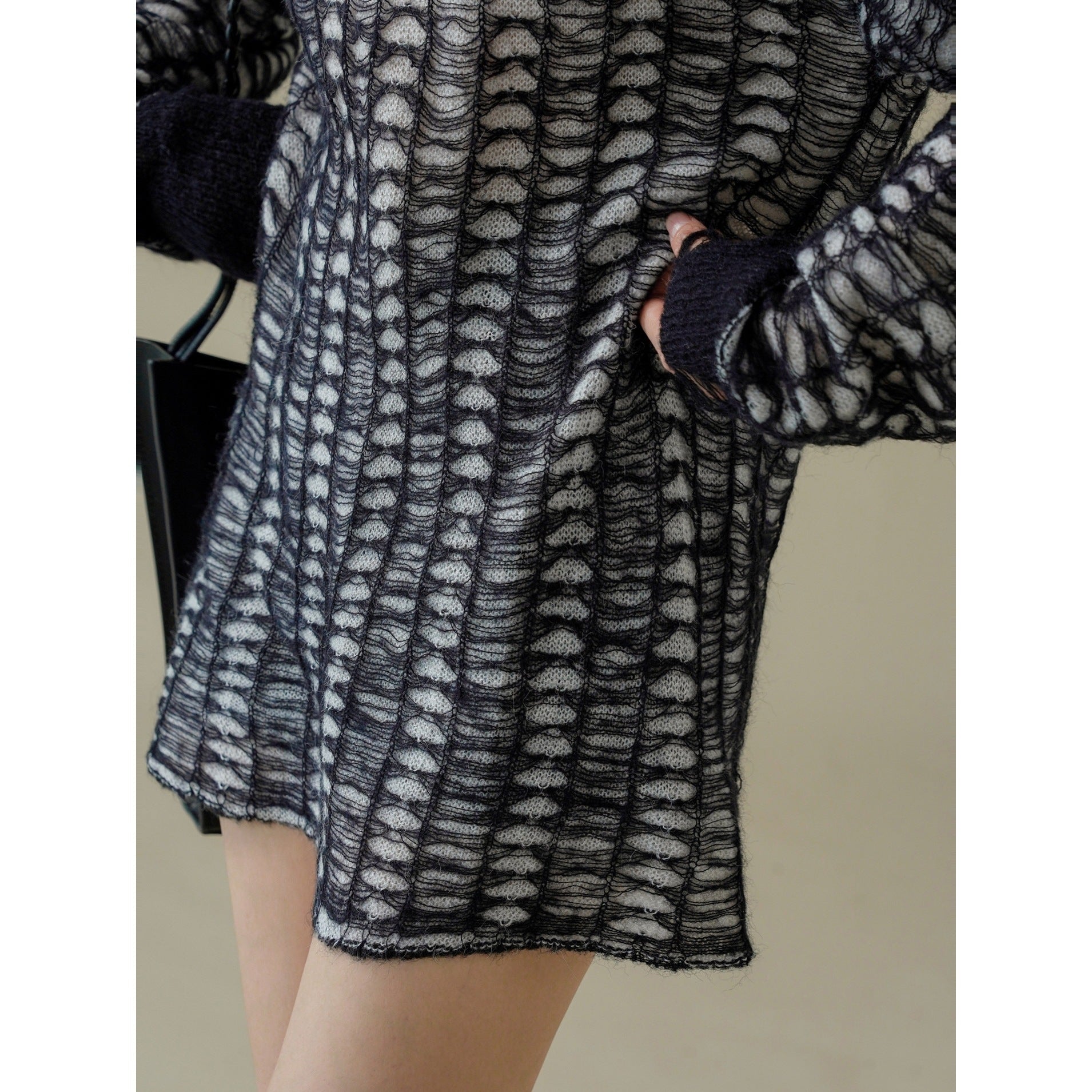 Women Oversize Mesh Knit Mini Dress in Mohair Look Chichicherry