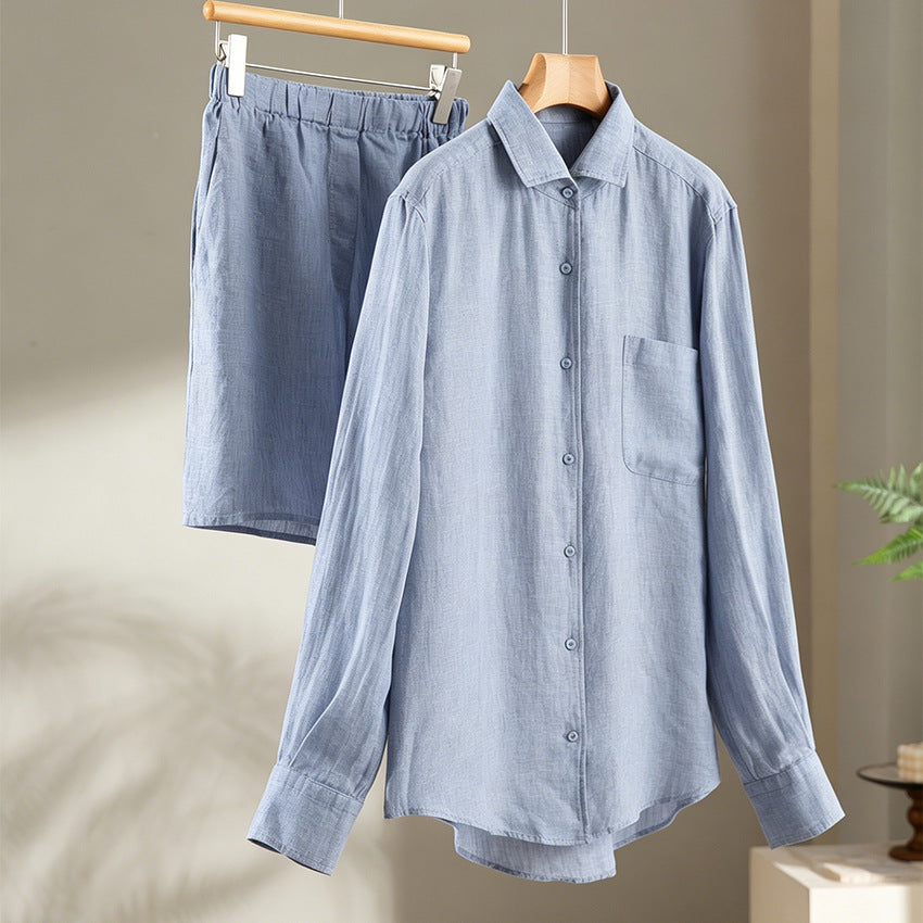Men's Vintage Washed Linen Shirt with Chest Pocket and Rounded Hem Chichicherry