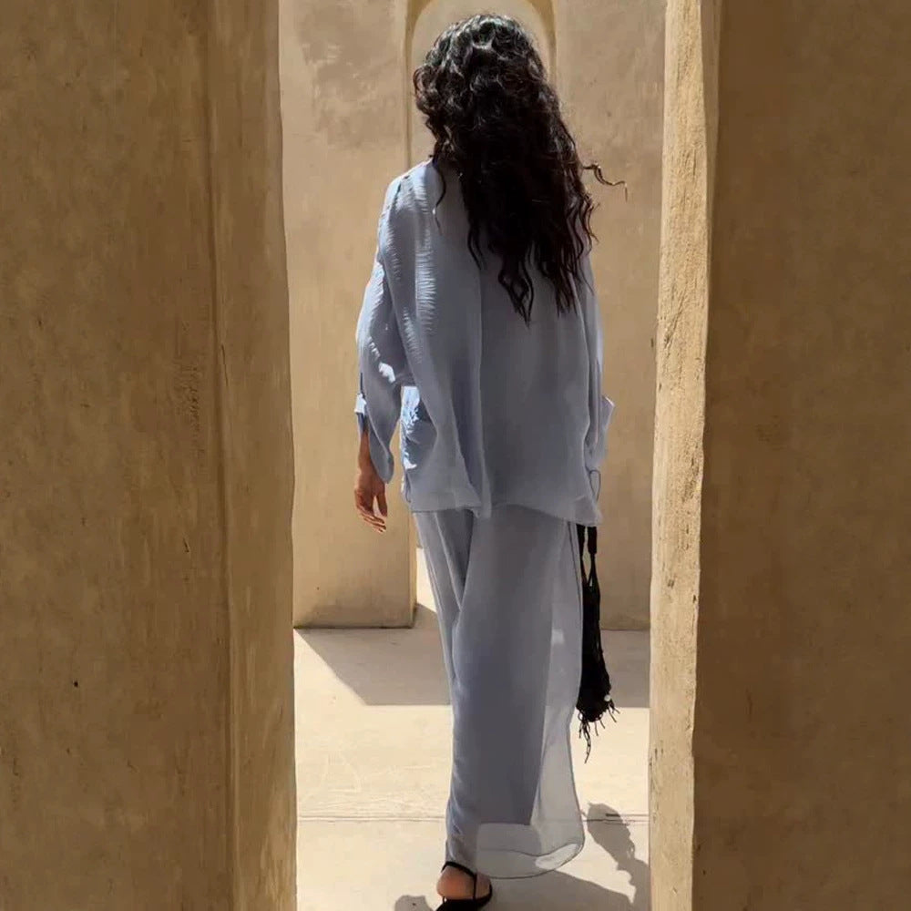 Women's Three-Piece Loungewear Set made of light viscose with oversized blouse, top and wide palazzo pants Chichicherry