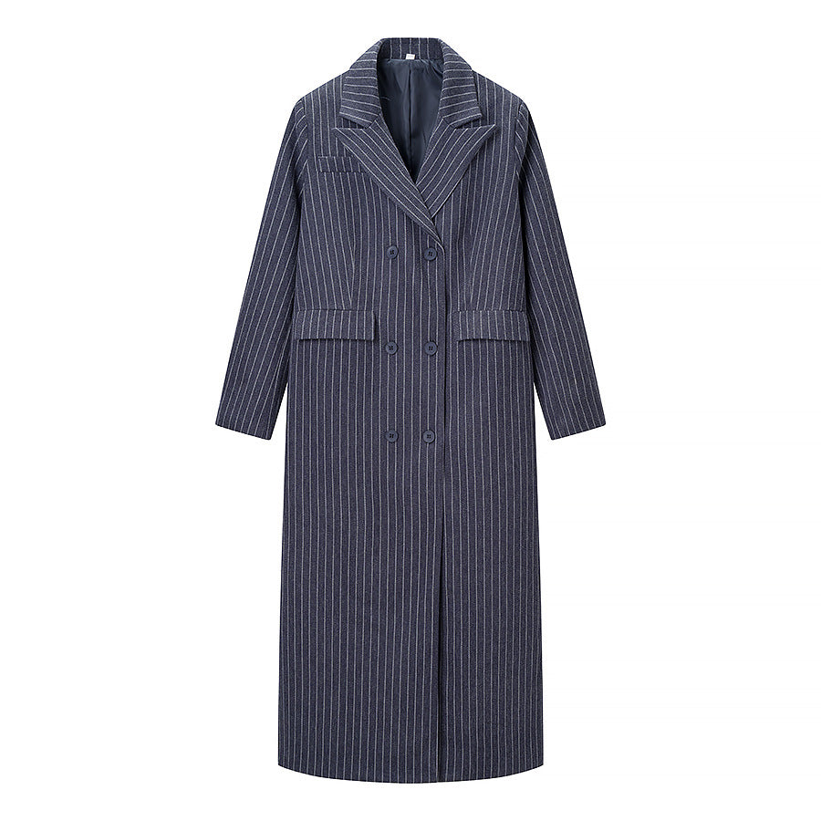 Women's Maximum Oversized Coat in Pinstripe Look with Double-Breasted Button Placket and Long Silhouette Chichicherry