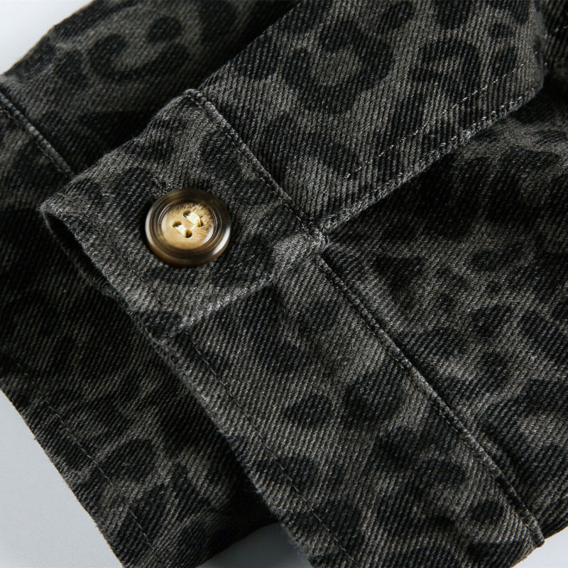 Men's Loose Boxy Jacket with Leopard Print, Full Zip and Elastic Hem Chichicherry