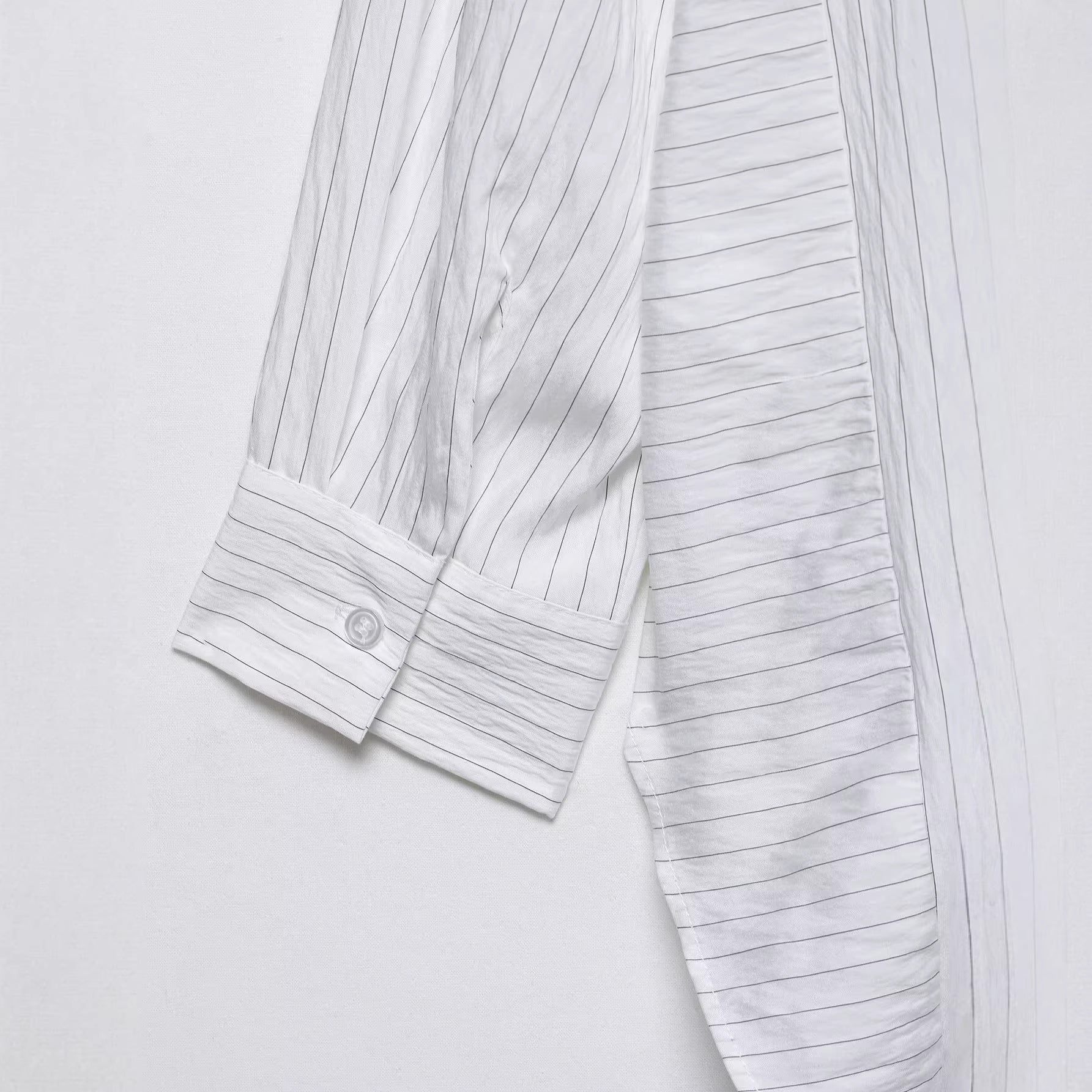 Women's Oversize Shirt Blouse with Pinstripes and Extended Back Hem Chichicherry
