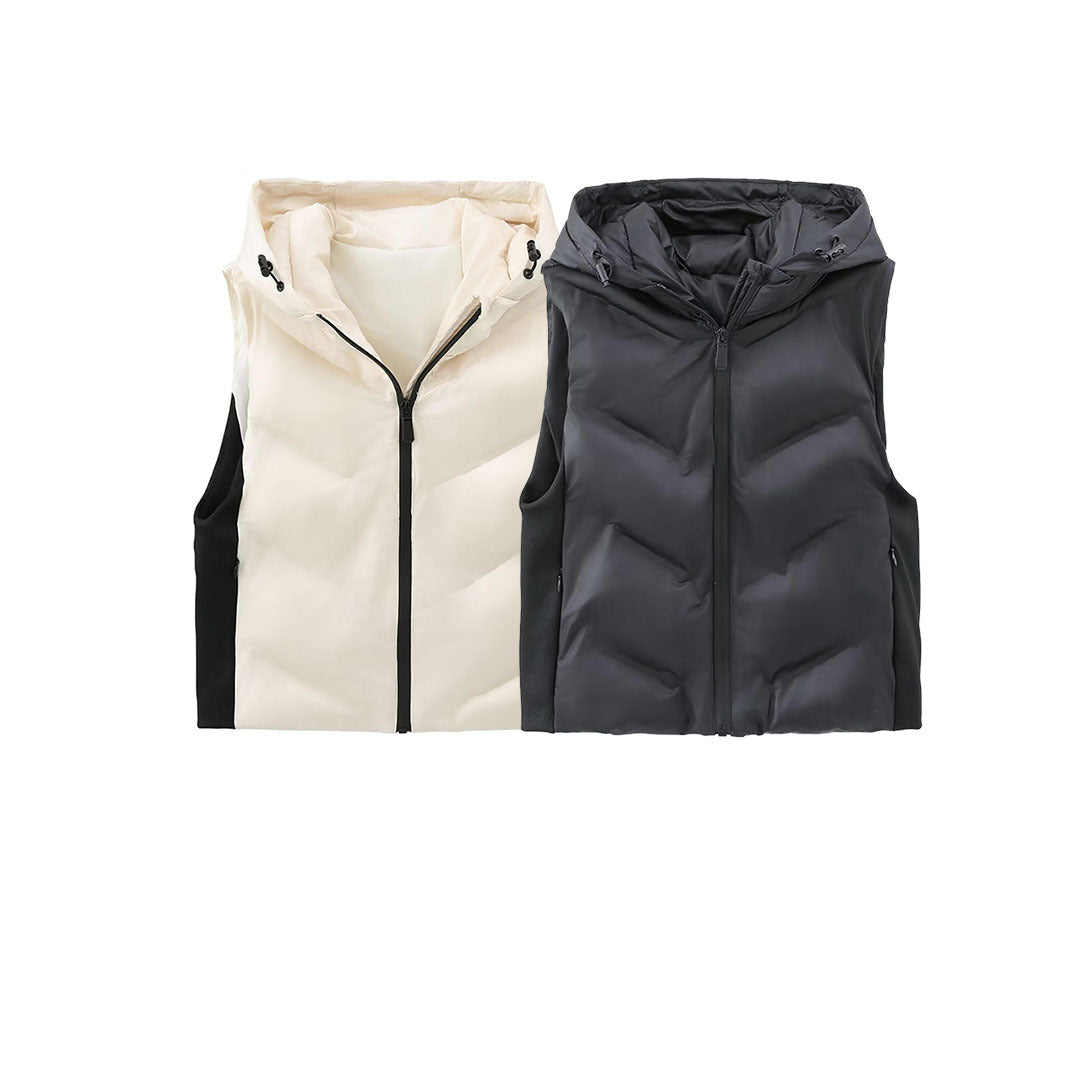 Women's sleeveless quilted hooded vest with contrast sides and zipper Chichicherry