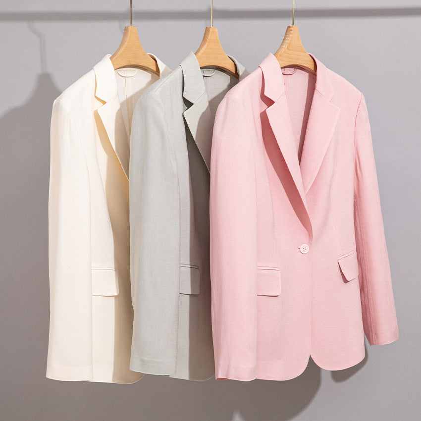 Women Light Structured Single-Button Blazer with Figure-Shaping Darts and Flap Pockets Chichicherry