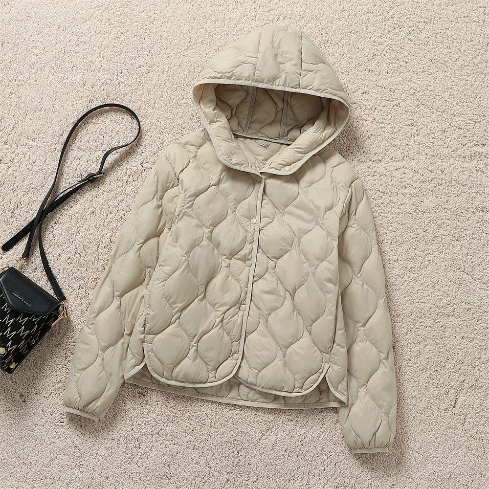 Women's Lightweight Quilted Hooded Jacket with Oval Quilting and Press Stud Placket Chichicherry