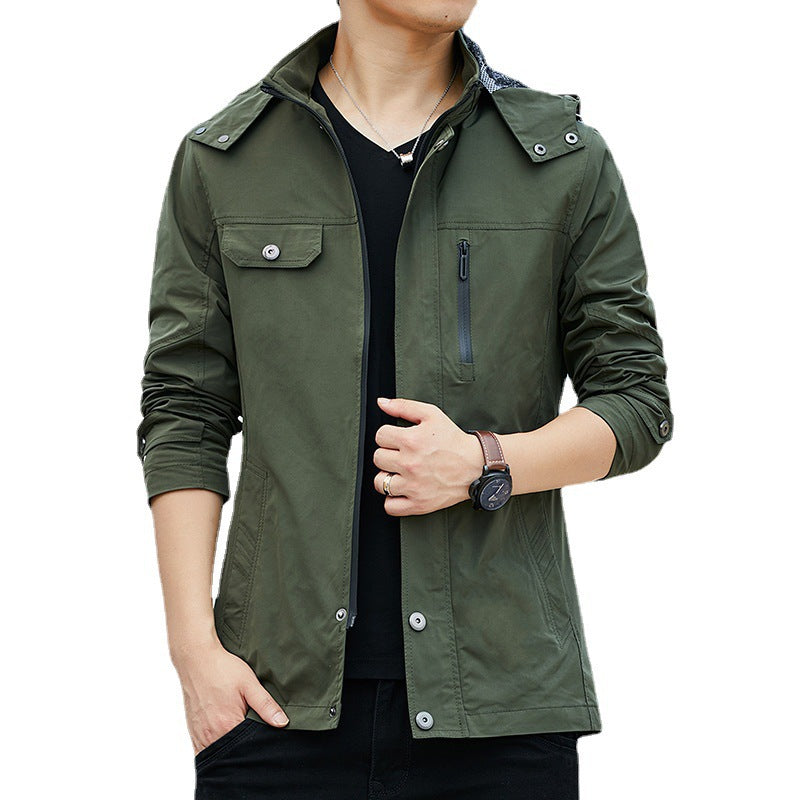 Men's Lightweight Hooded Field Blouson in Casual Utility Style Chichicherry