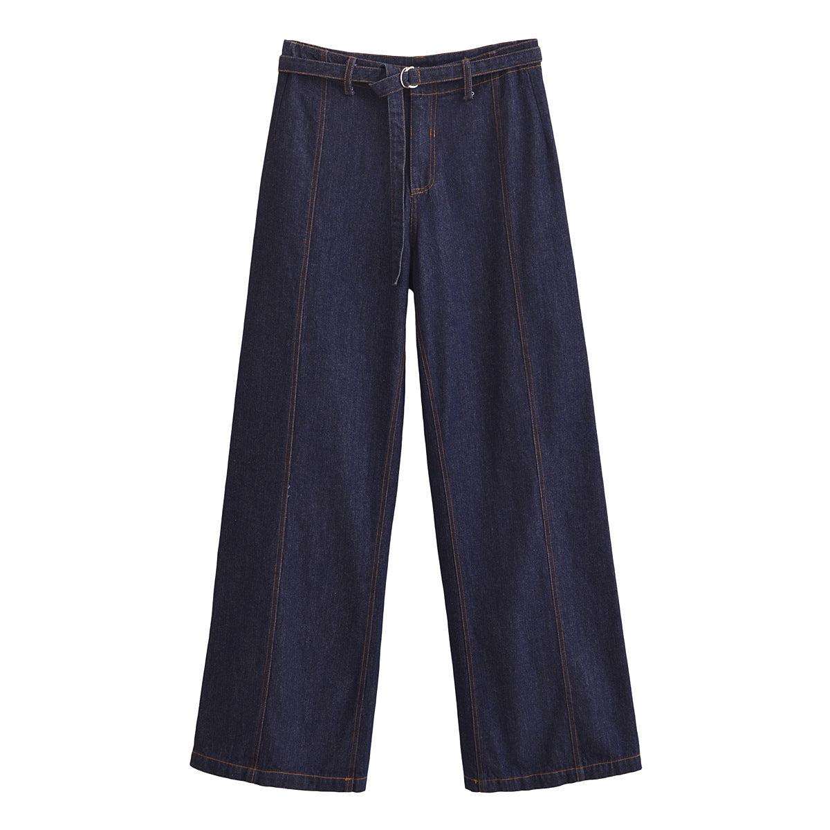 Women's Wide High-Waist Palazzo Jeans with Center Seam and D-Ring Belt Chichicherry