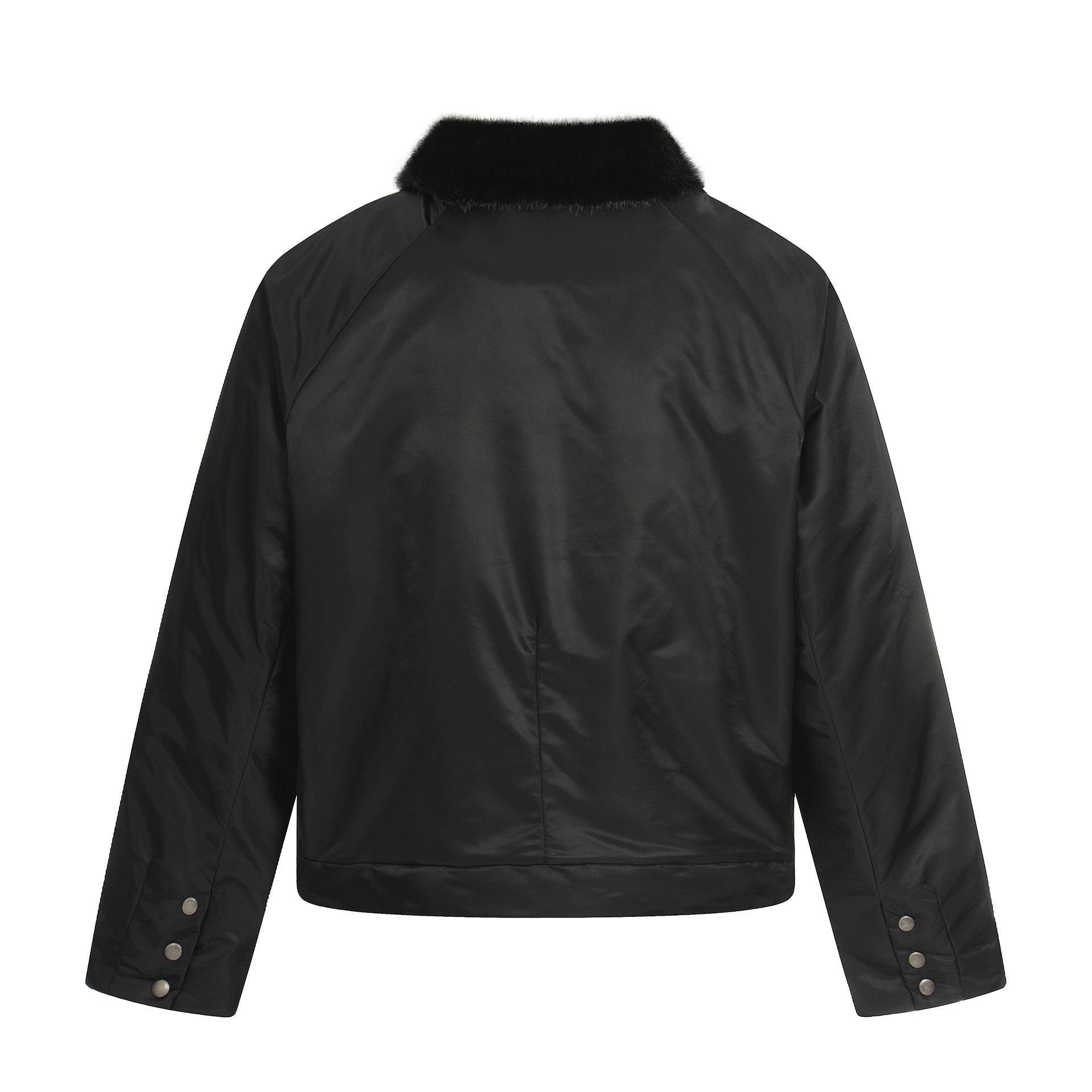 Women's Short Cut Quilted Blouson with Woven Fur Collar Chichicherry