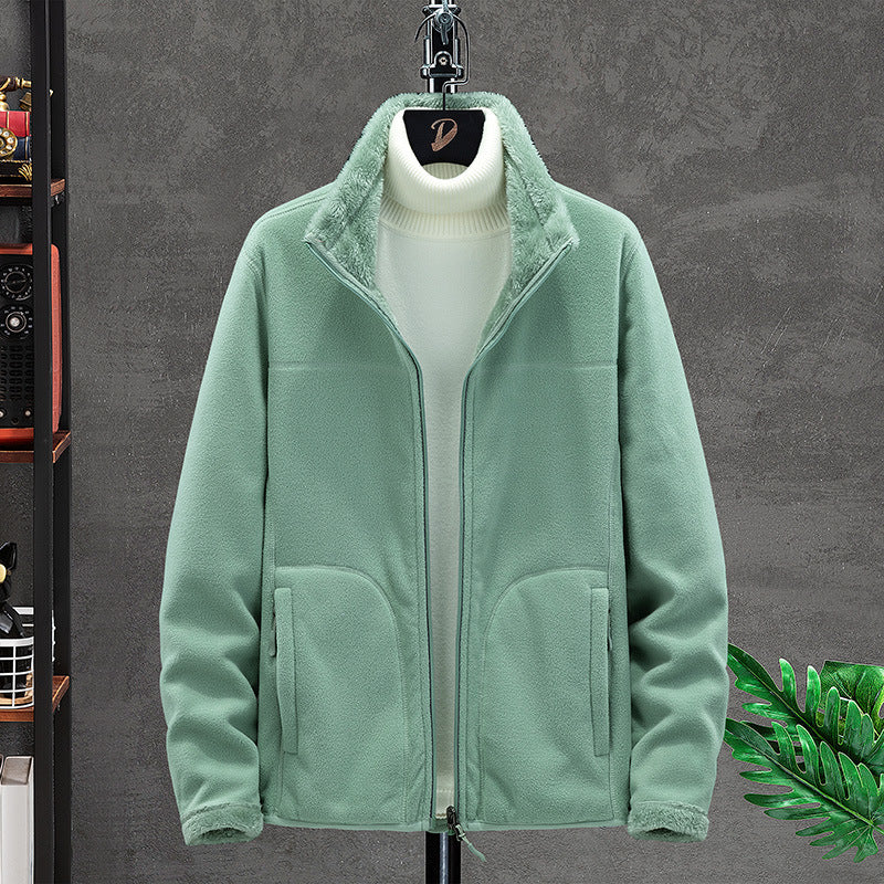 Women Cozy Fleece Jacket with Teddy Lining, Stand Collar and Two Zip Pockets Chichicherry