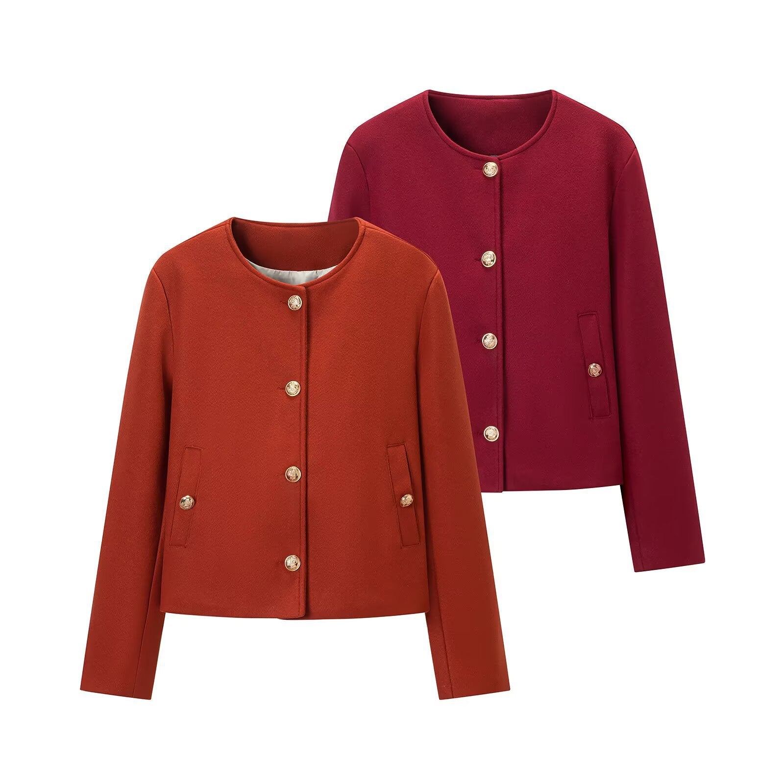 Women’s short jacket in boxy cut with round neck and gold decorative buttons Chichicherry
